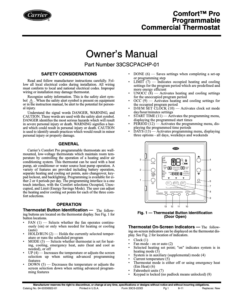 Image de la première page du manuel de l'appareil Comfort Pro 33CSCPACHP-01