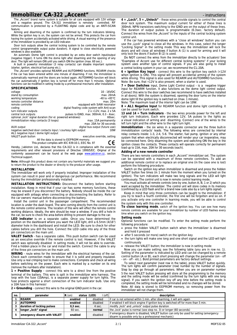 Imagen de la primera página del manual del dispositivo CA-322 Accent