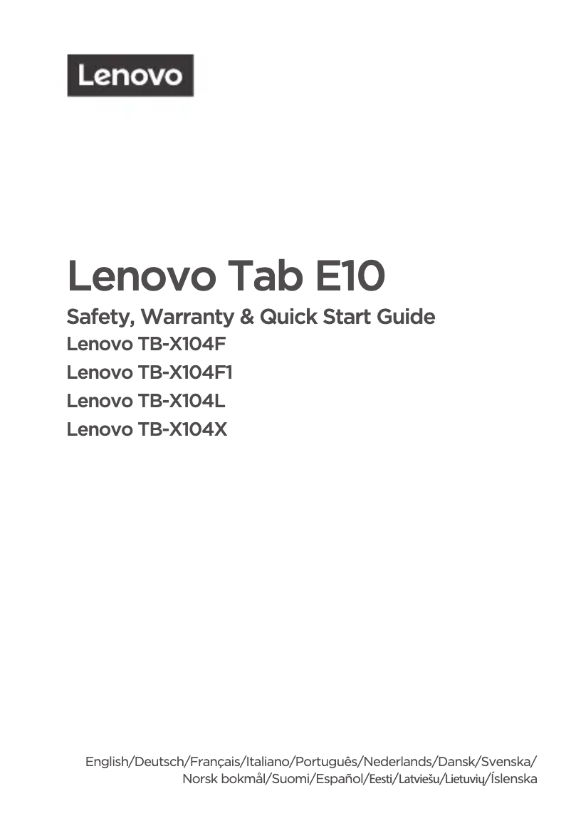 Page 1 de la notice Manuel utilisateur Lenovo Tab E10