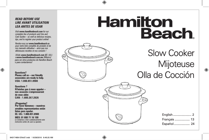 Page 1 de la notice Manuel utilisateur Hamilton Beach 33184