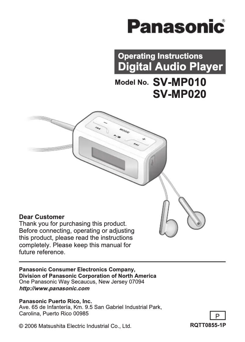 Page n°1 - Manuel utilisateur Panasonic SV-MP010