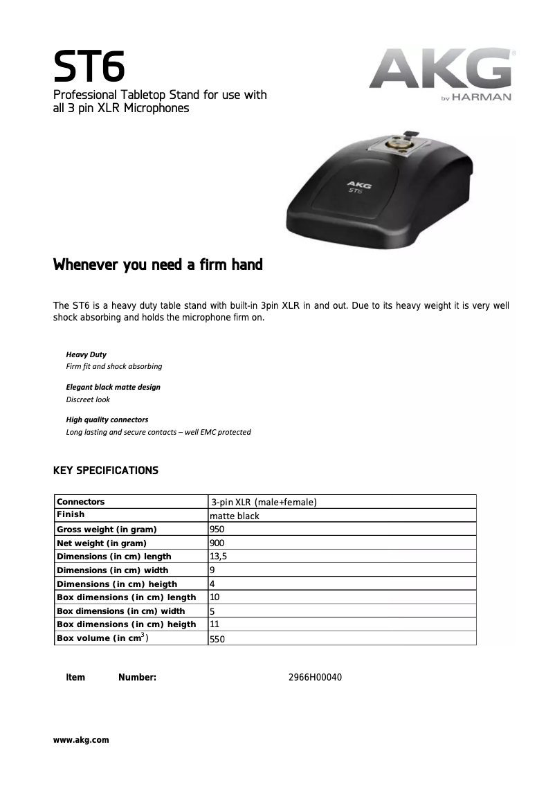 Page n°1 - Manuel utilisateur AKG ST6
