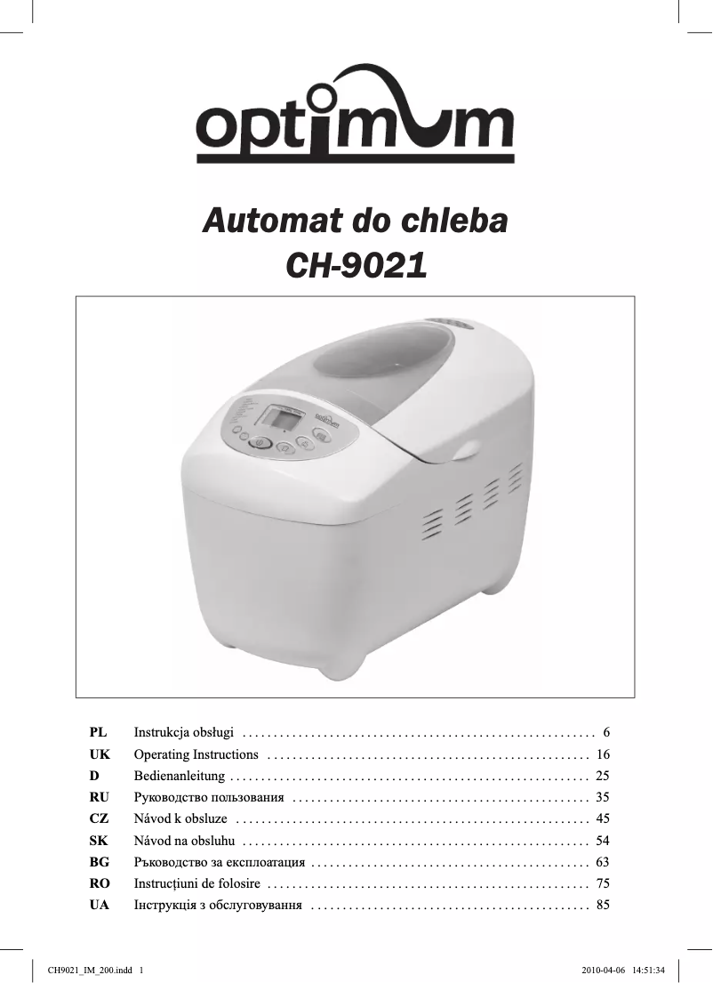Page n°1 - Manuel utilisateur Optimum CH-9021