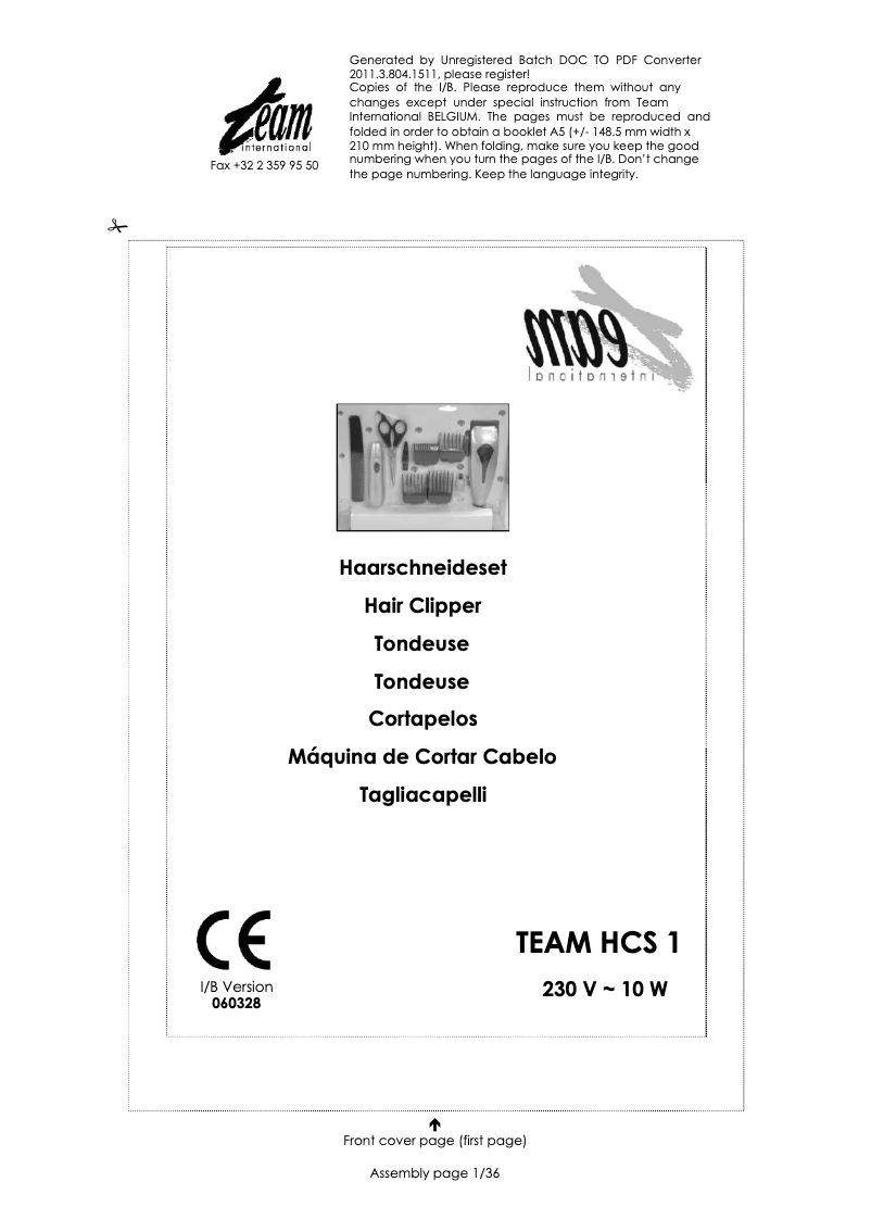 Page 1 de la notice Manuel utilisateur Team HCS 1