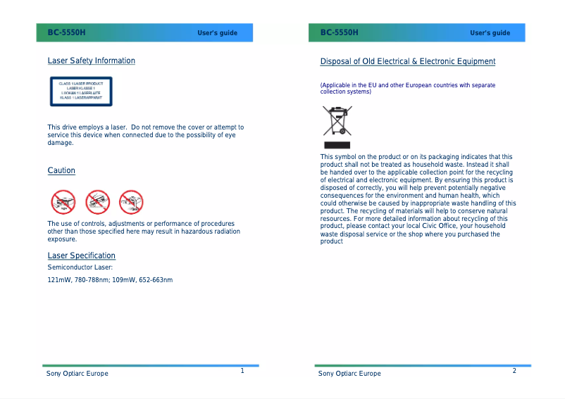 Image de la première page du manuel de l'appareil BC-5550H