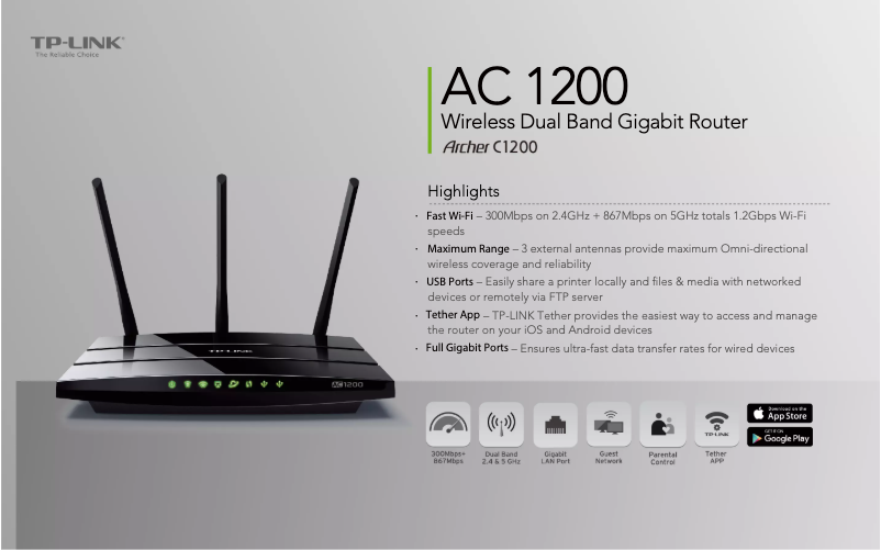 Page 1 de la notice Fiche technique TP-Link Archer C1200