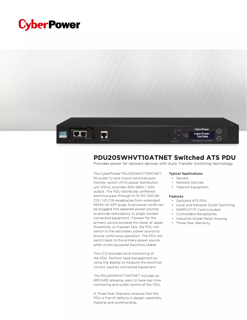 Page n°1 - Fiche technique CyberPower PDU20SWHVT10ATNET