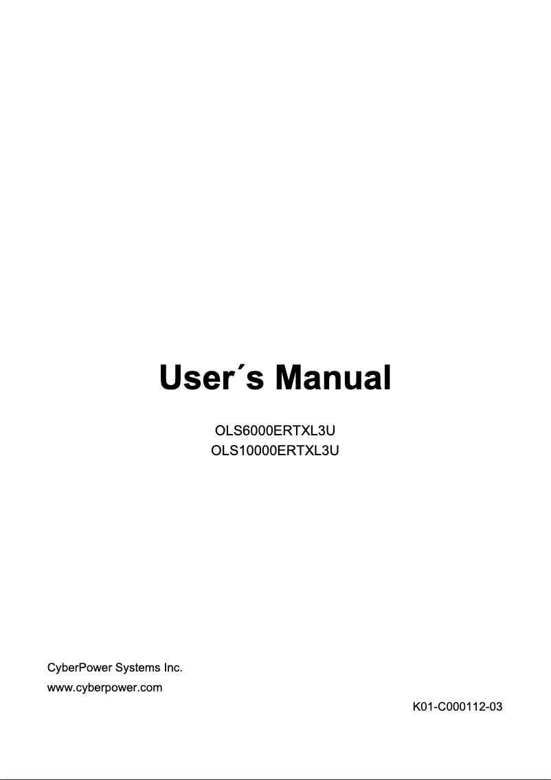 Page 1 de la notice Manuel utilisateur CyberPower OLS6000ERTXL3U