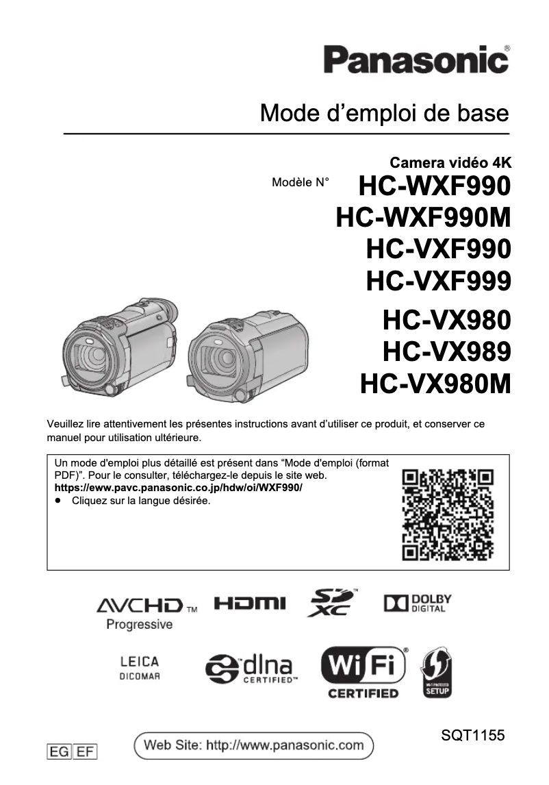 Image de la première page du manuel de l'appareil HC-VXF990