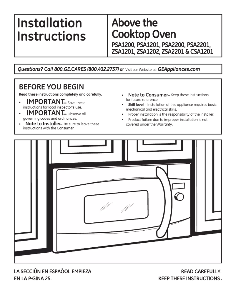 Page n°1 - Guide d'installation Monogram ZSA1202JSS