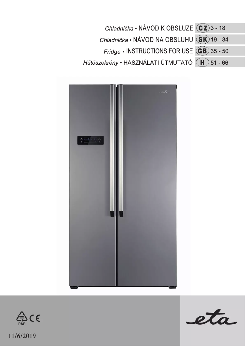 Page 1 de la notice Manuel utilisateur Eta 136090010