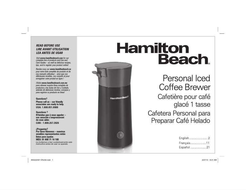 Página 1 del manual Manual de usuario Hamilton Beach Personal 40915