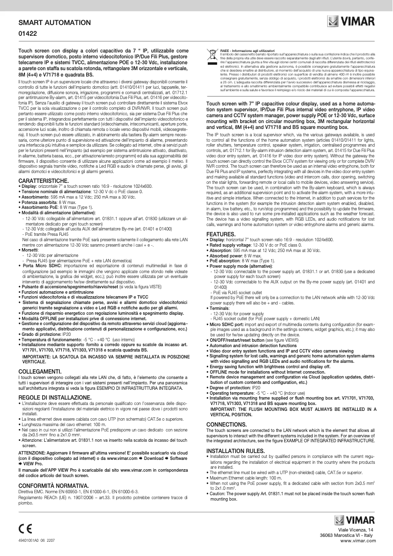 Page n°1 - Instructions / montage Vimar 01422.B