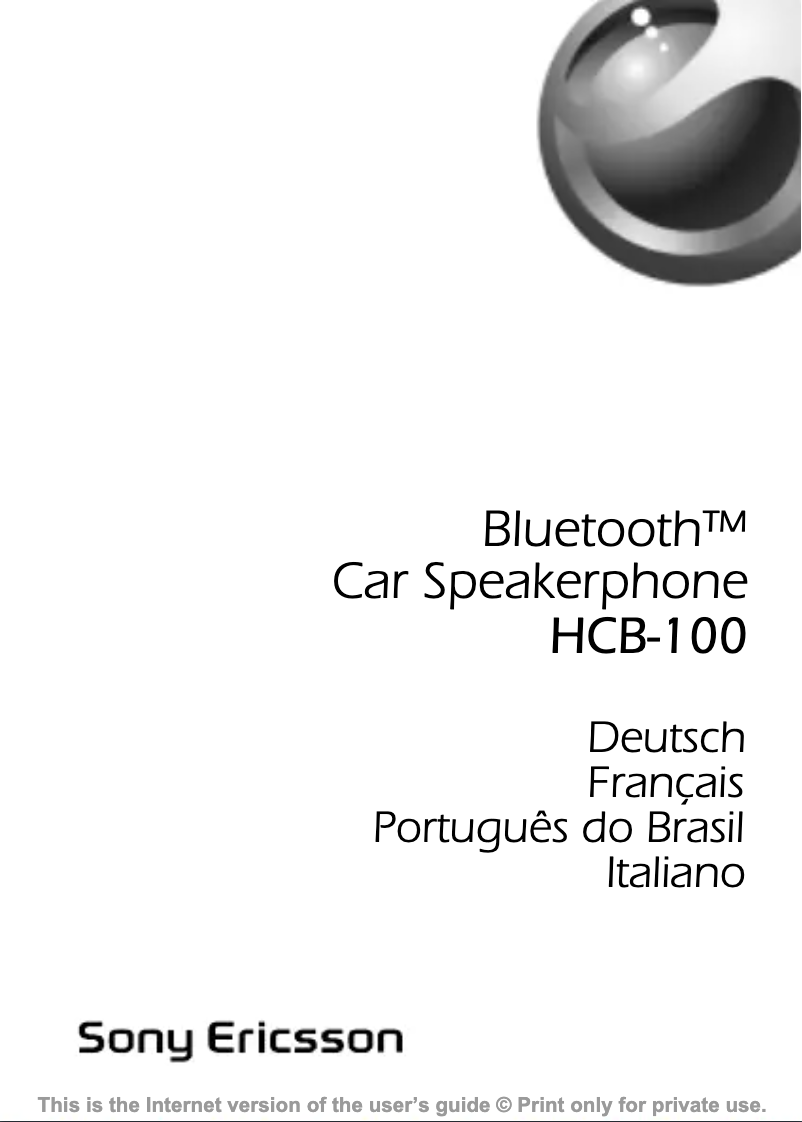 Page n°1 - Manuel utilisateur Sony Ericsson HCB-100