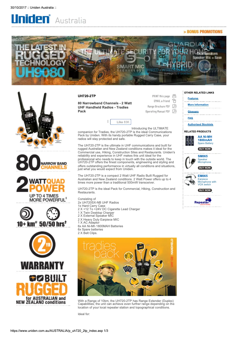 Página 1 del manual Manual de usuario Uniden UH720-2TP