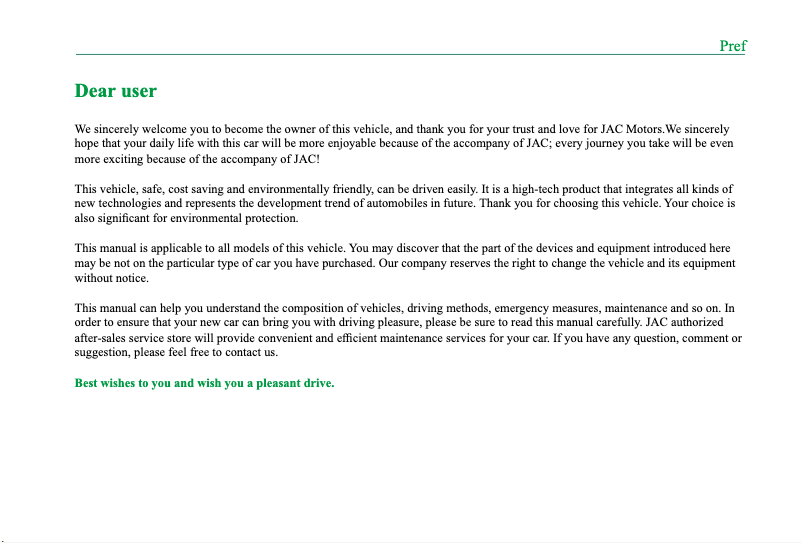 Page n°1 - Manuel utilisateur JAC e-JS4