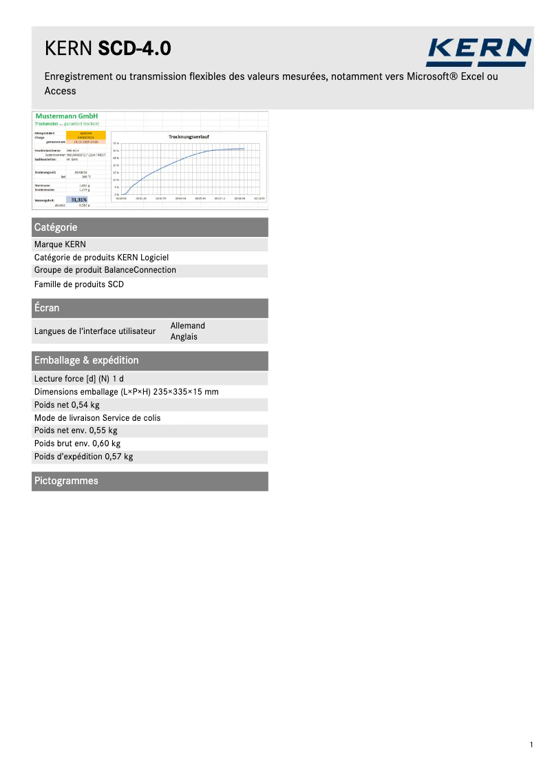Page 1 de la notice Fiche technique Kern SCD-4.0