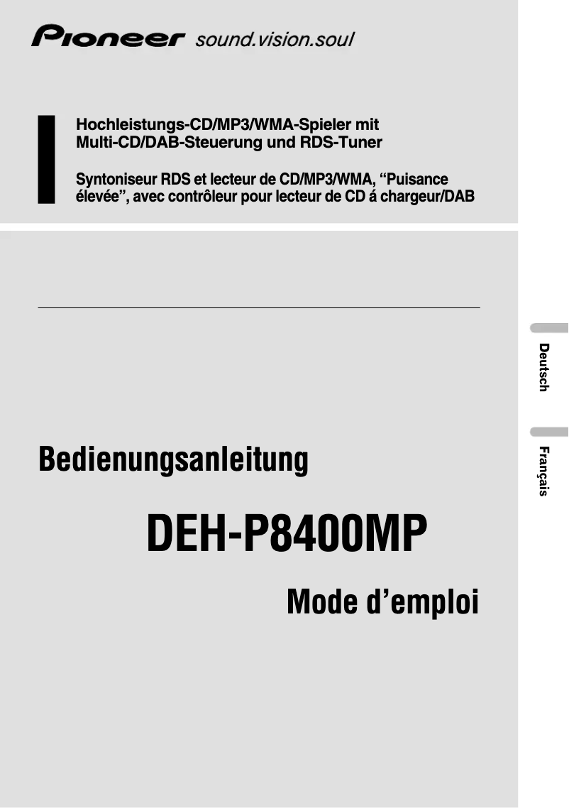 Page n°1 - Manuel utilisateur Pioneer DEH-P8400MP