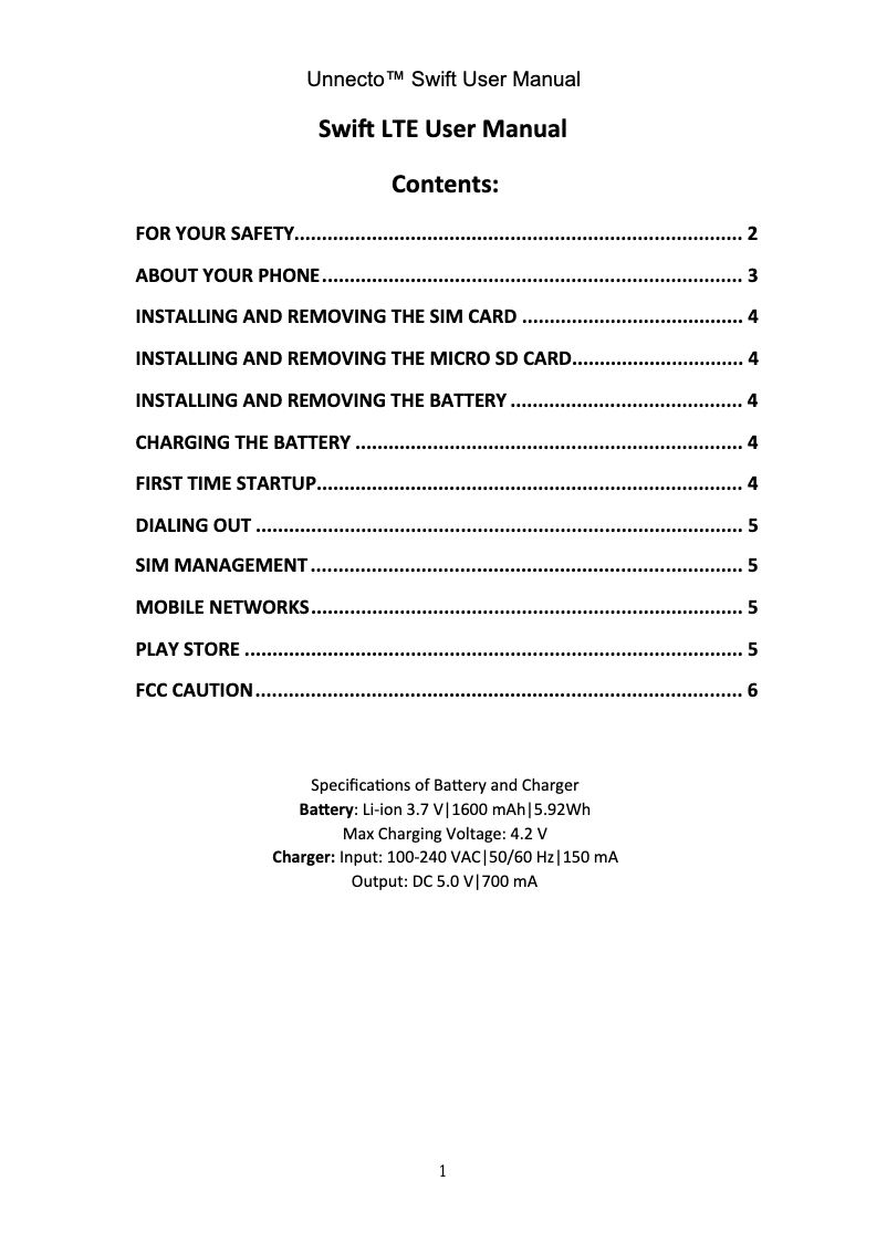 Page n°1 - Manuel utilisateur Unnecto Swift