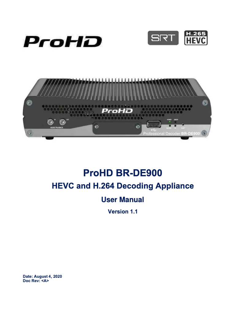 Page 1 de la notice Manuel utilisateur JVC ProHD BR-DE900