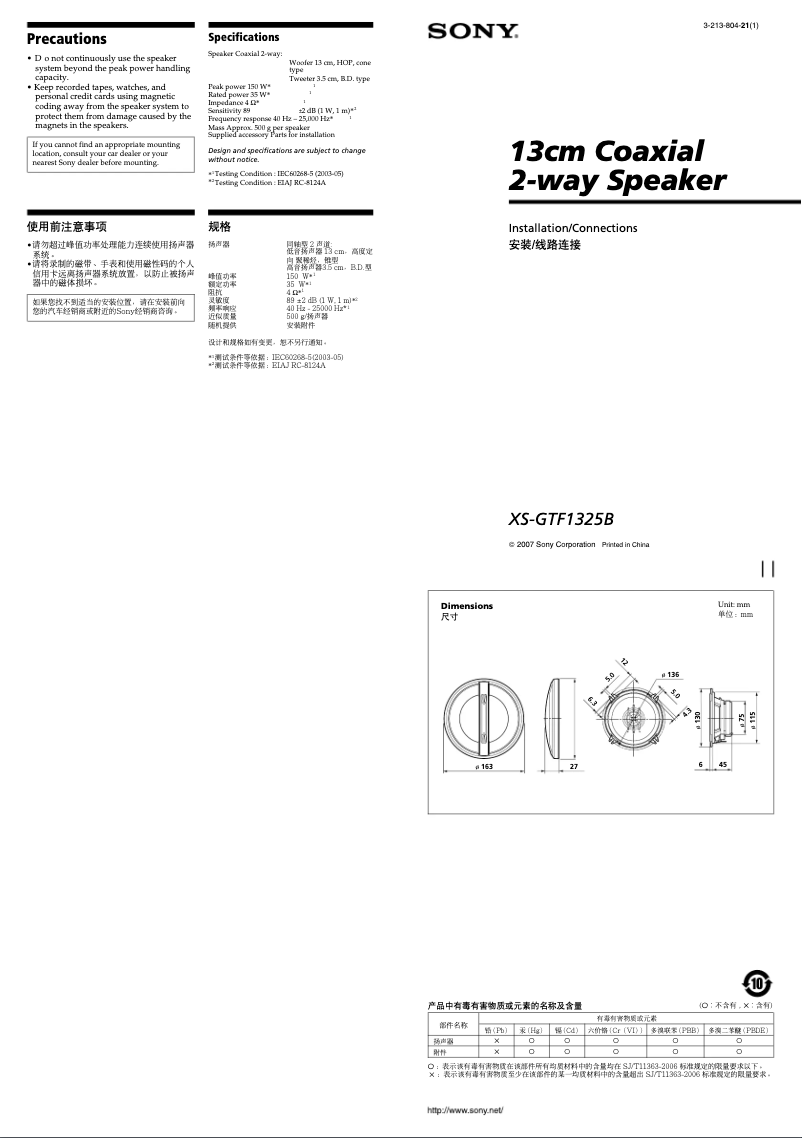 Image de la première page du manuel de l'appareil XS-GTF1325B