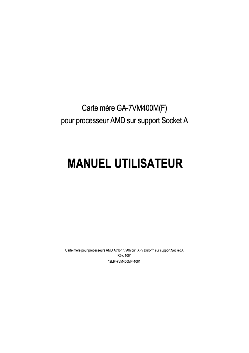 Page n°1 - Manuel utilisateur Gigabyte GA-7VM400MF