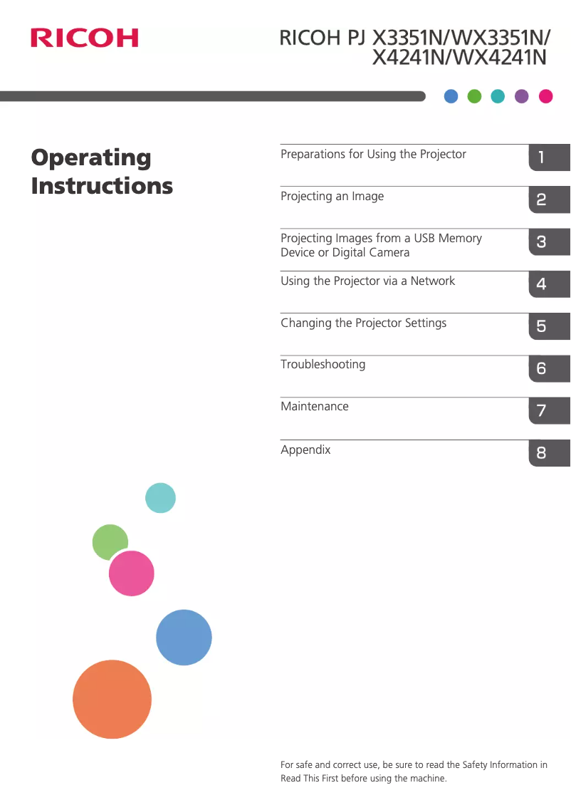 Image de la première page du manuel de l'appareil PJ WX4241N
