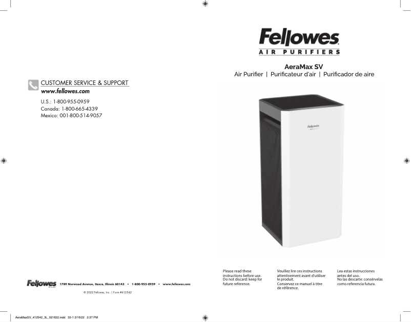 Page n°1 - Manuel utilisateur Fellowes AeraMax SV