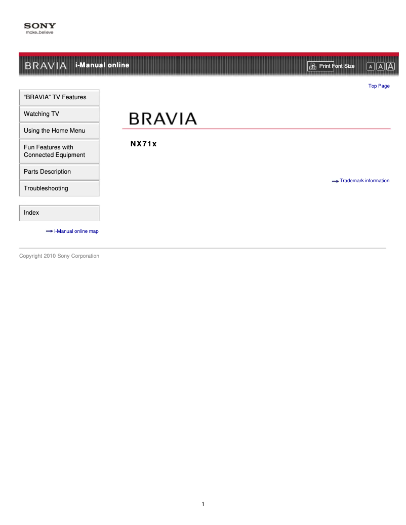 Image de la première page du manuel de l'appareil Bravia KDL-40NX711