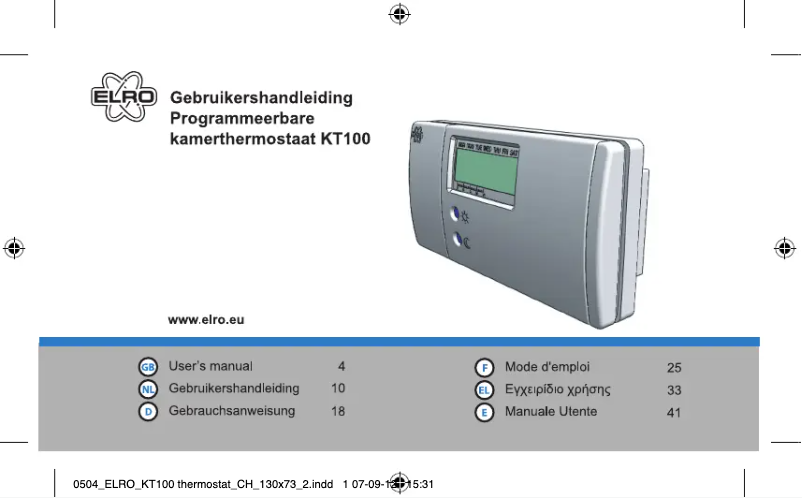 Page 1 de la notice Manuel utilisateur Elro KT100
