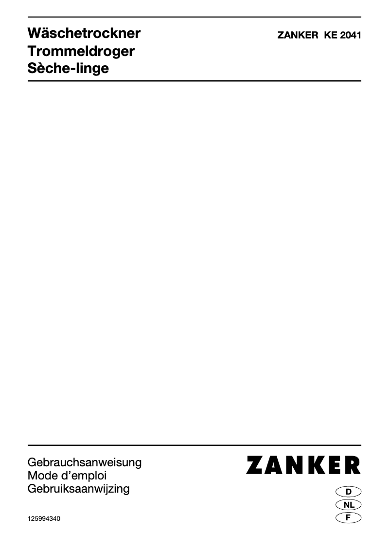 Page n°1 - Manuel utilisateur Zanker KE 2041