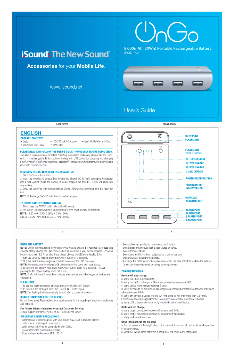 Page 1 de la notice Manuel utilisateur dreamGEAR ISOUND-4702