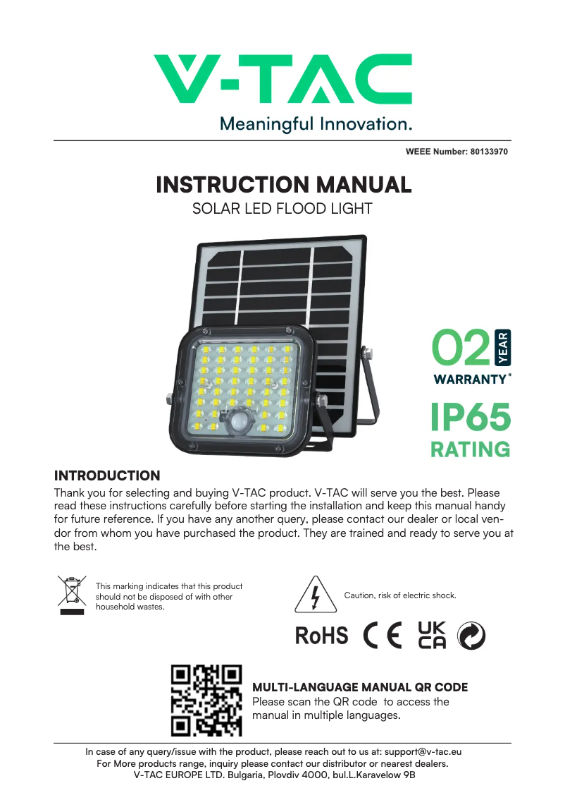 Page 1 de la notice Manuel utilisateur V-TAC VT-432