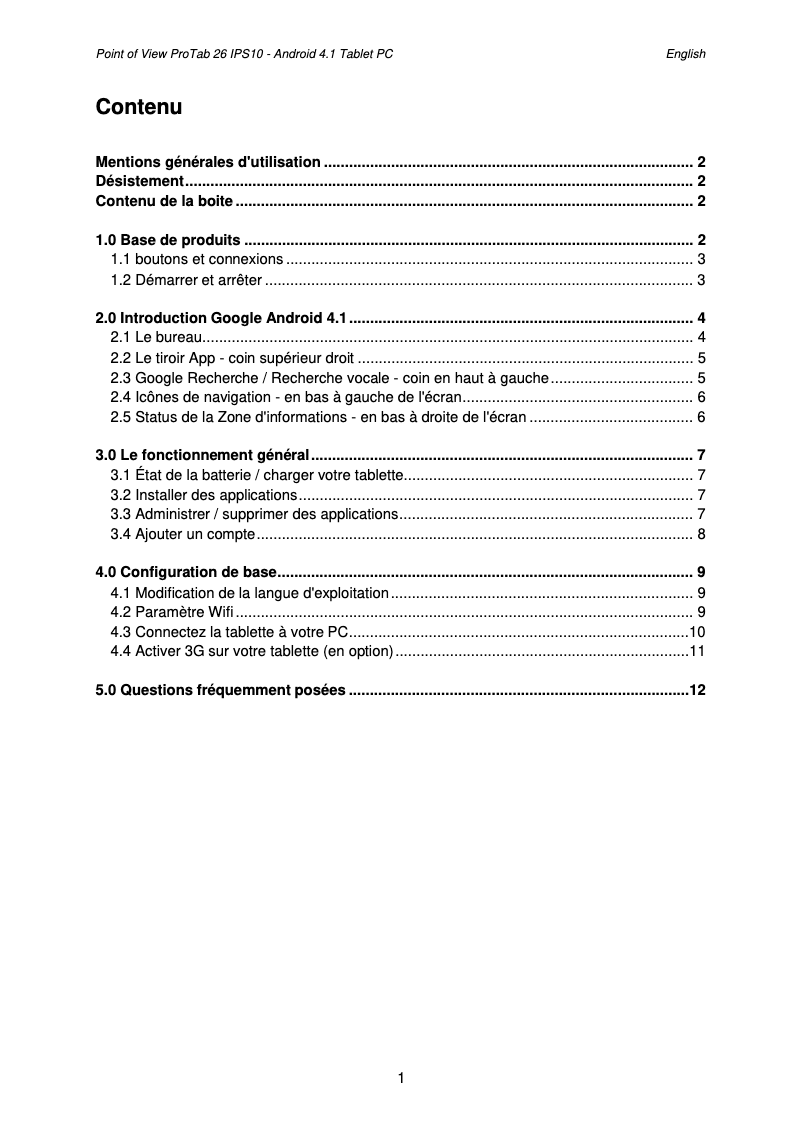Page n°1 - Manuel utilisateur Point of View ProTab 26 IPS10