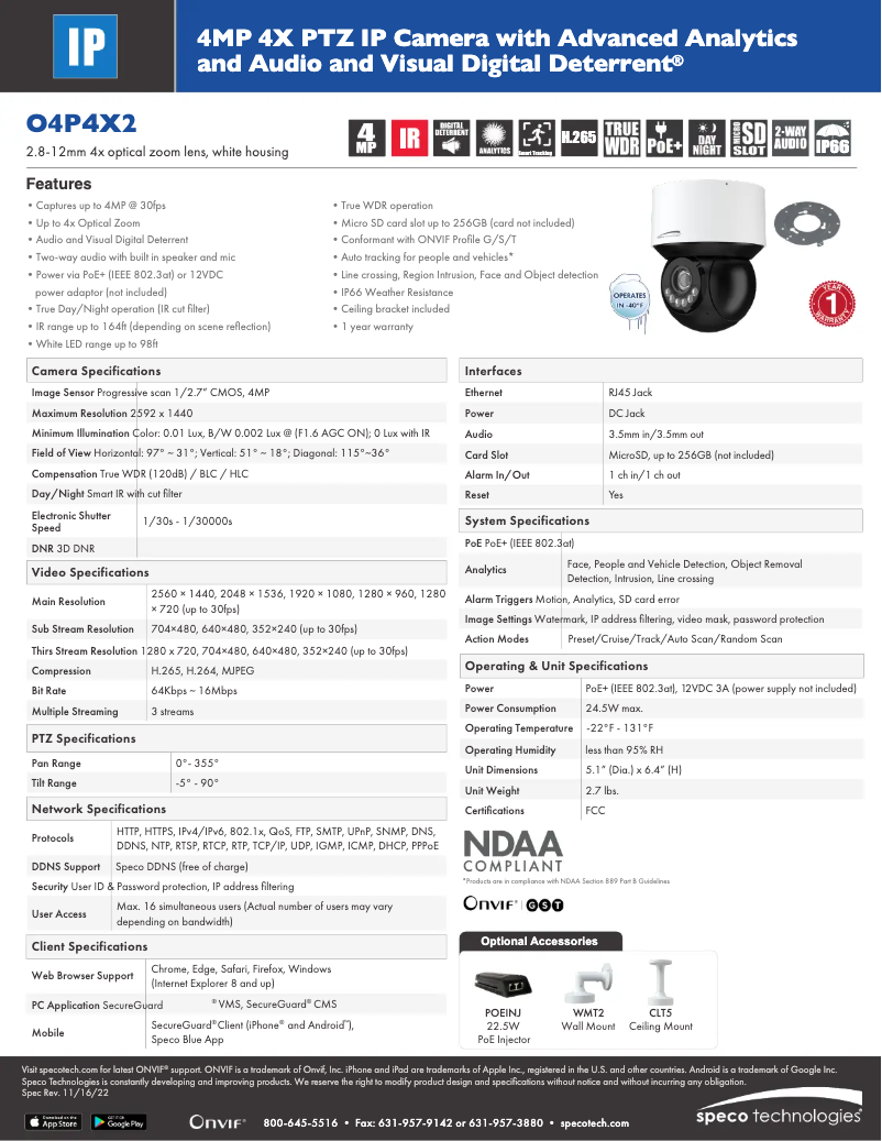 Page n°1 - Fiche technique Speco Technologies O4P4X2