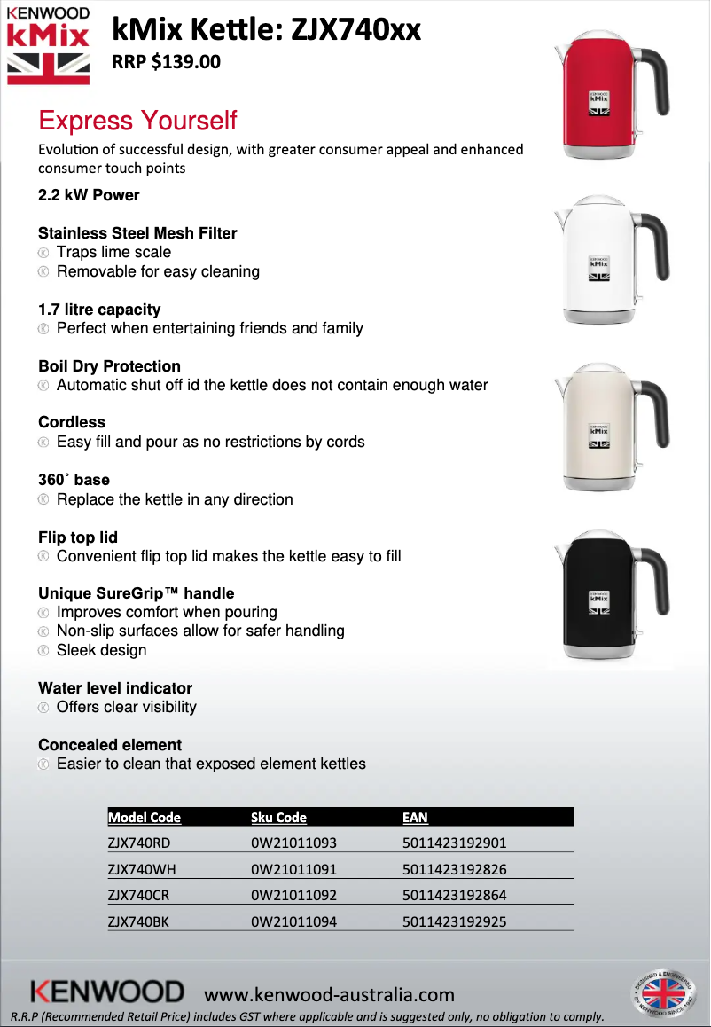 Page 1 de la notice Fiche technique Kenwood kMix ZJX740
