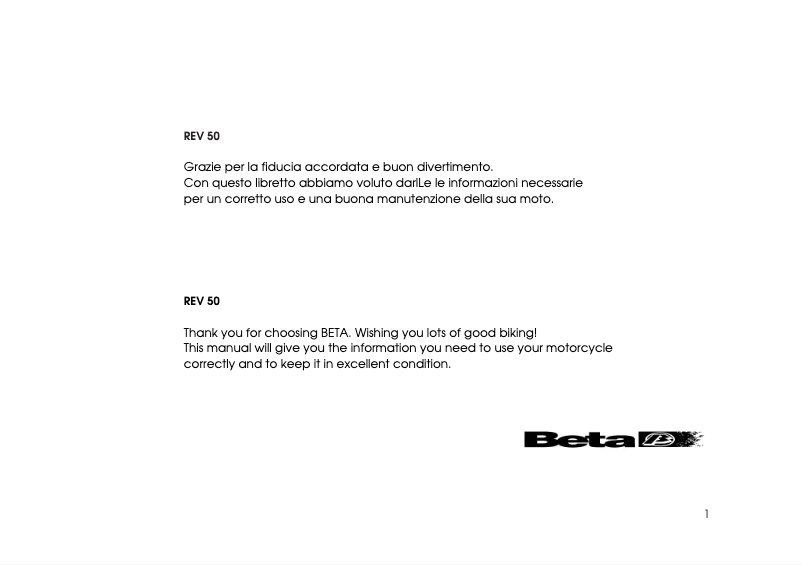 Page 1 de la notice Manuel utilisateur Beta REV 50 (2008)
