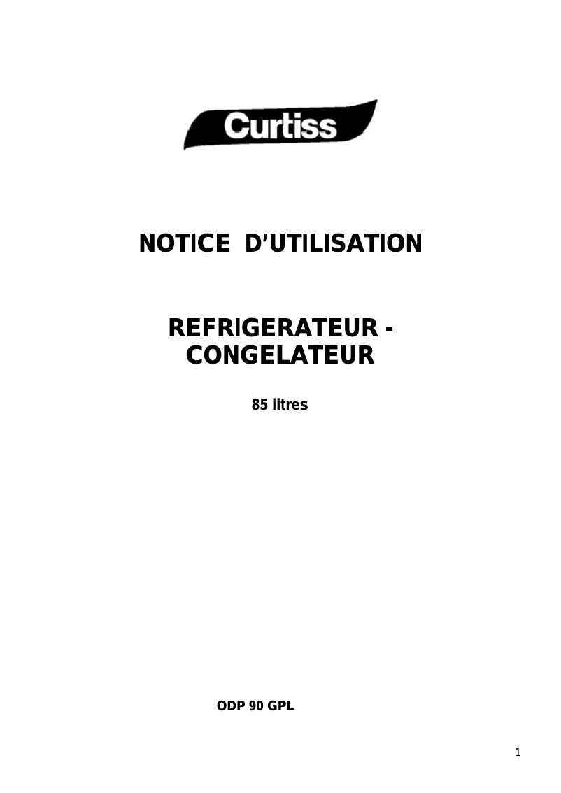 Page n°1 - Manuel utilisateur Curtiss ODP 90 GPL