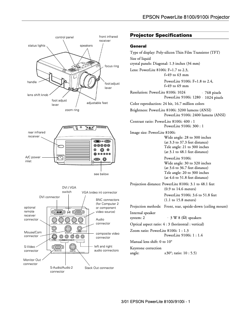 Page 1 de la notice Fiche technique Epson PowerLite 8100NL