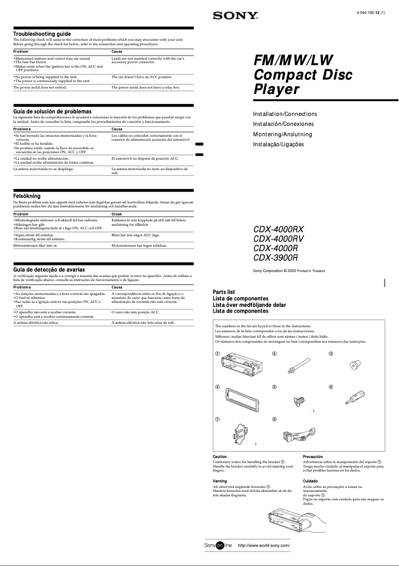 Page 1 de la notice Guide d'installation Sony CDX-3900R