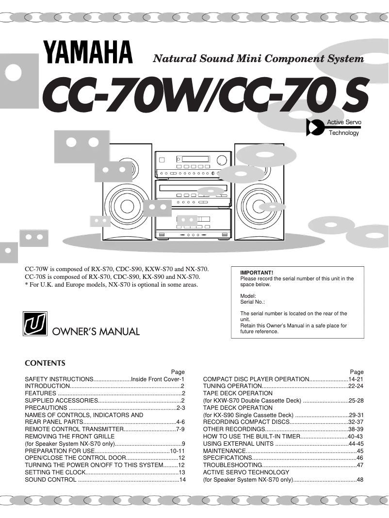 Page 1 de la notice Manuel utilisateur Yamaha CC-70S