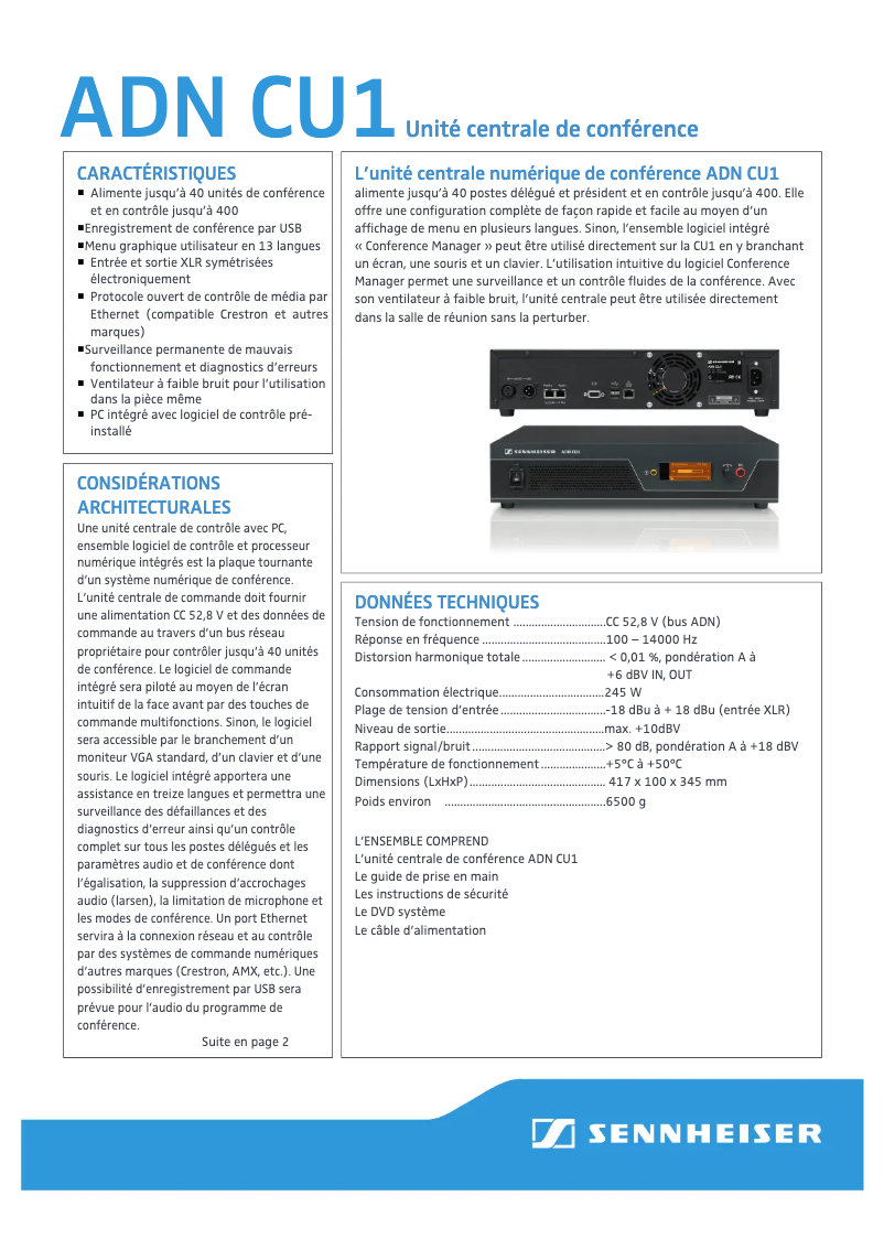 Page n°1 - Fiche technique Sennheiser ADN CU1