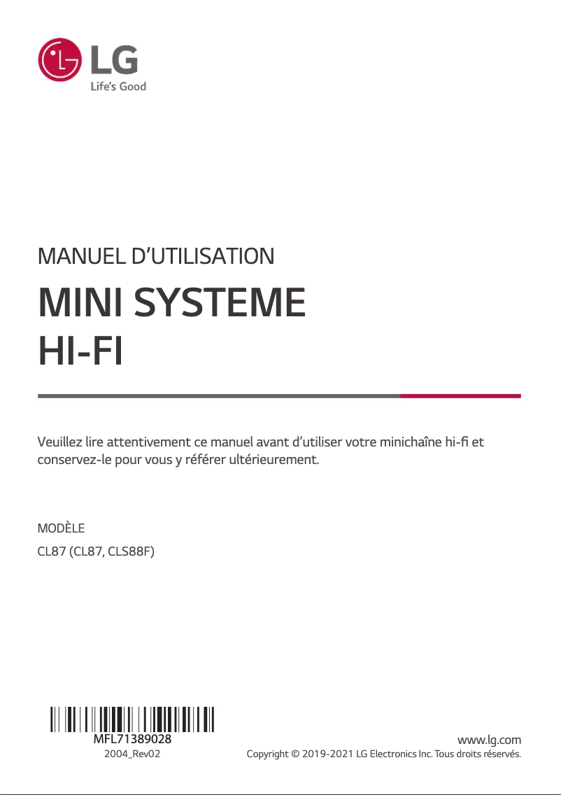 Page n°1 - Manuel utilisateur LG CL87