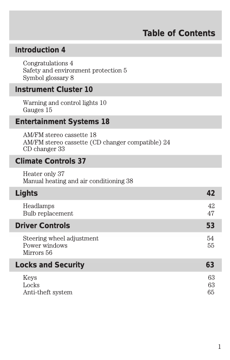 Page 1 de la notice Manuel utilisateur Ford Escort (2002)