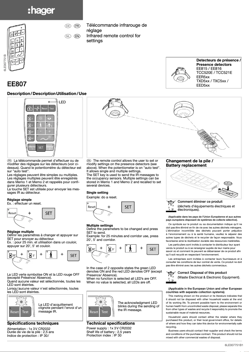 Image de la première page du manuel de l'appareil EE807