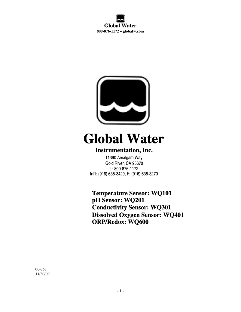 Page n°1 - Manuel utilisateur Global Water WQ401