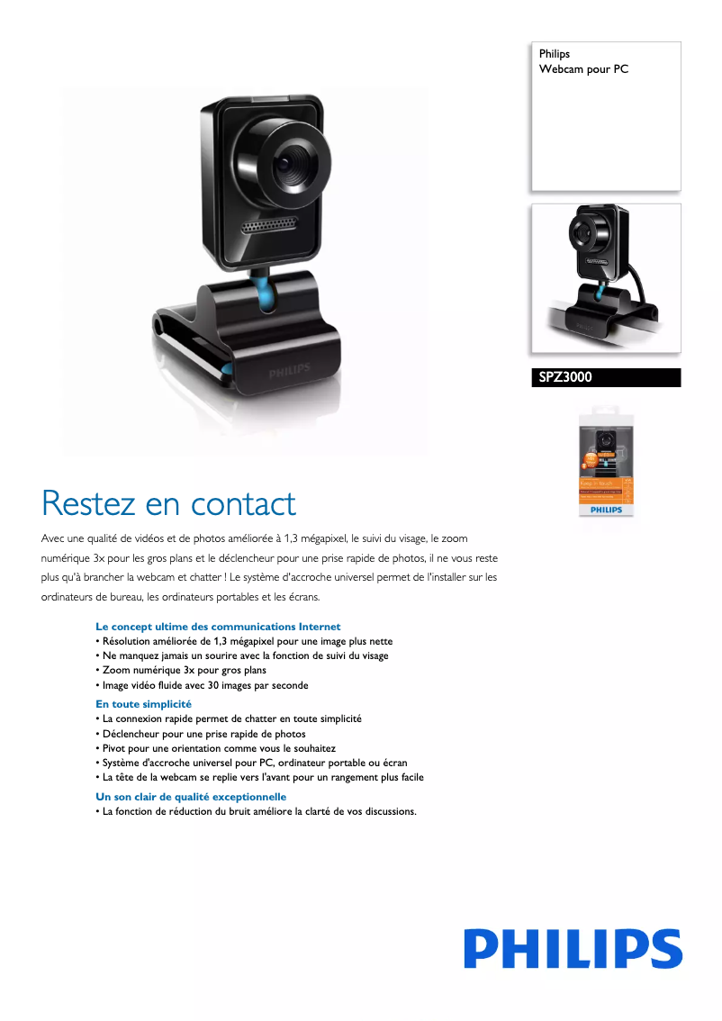 Page 1 de la notice Fiche technique Philips SPZ3000
