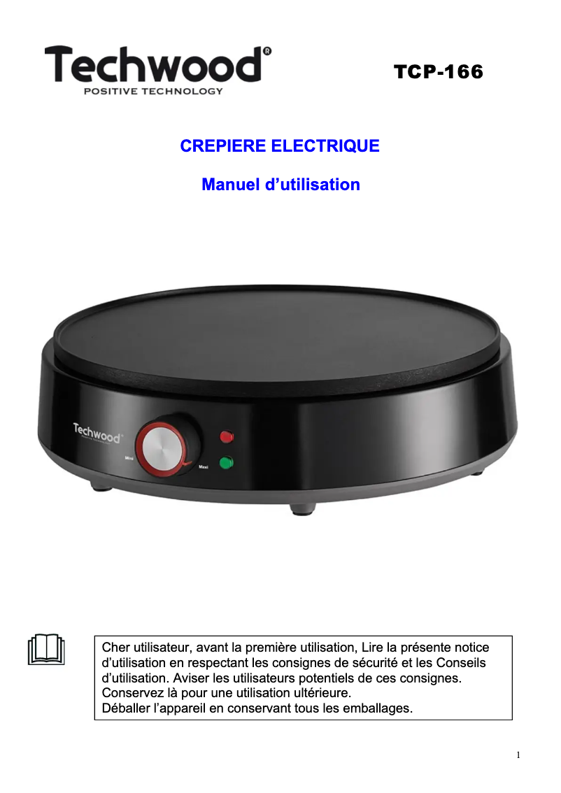 Page n°1 - Manuel utilisateur Techwood TCP-700