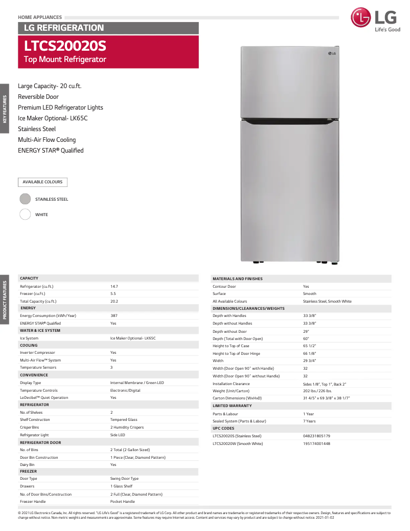 Image de la première page du manuel de l'appareil LTCS20020W