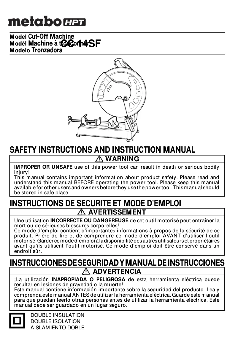 Page 1 de la notice Manuel utilisateur HiKOKI CC14SF